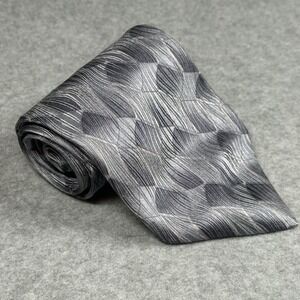 Zylos‎ Platinum George Machado Gray Silver Abstract Silk Tie USA 57x3.75in VTG